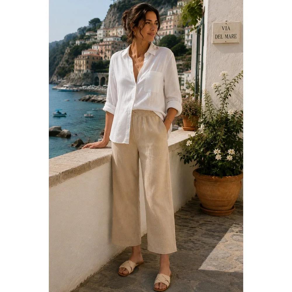 Quince Womens 100% European Flax Linen Wide Leg Pants 25